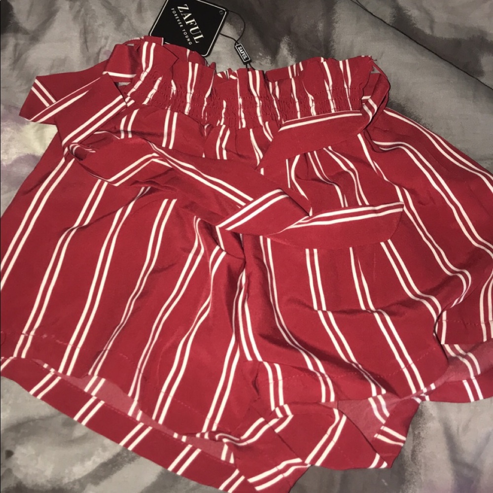 red & white striped flowy shorts size small